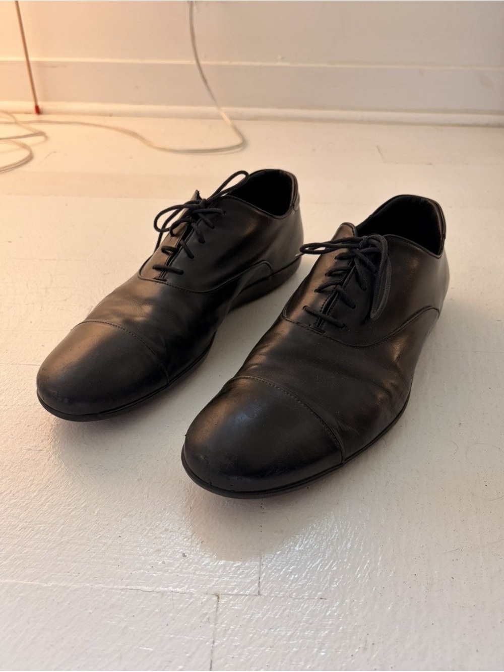 Prada Black Leather Derby Oxfords
